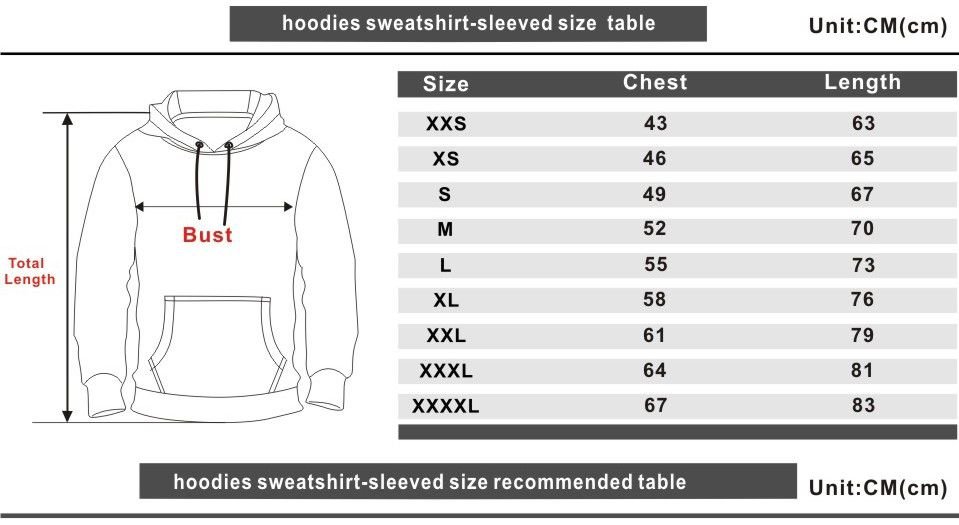 Hoodies Size and Packaging Guidelines