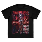 Get the exclusive Slipknot 2024 Baltimore, MD tour t-shirt in black. This limited-edition tee showcases unique city-specific artwork on the front and a striking 25th anniversary tribal S logo on the back. Ideal for fans marking a quarter-century of Slipknot’s legacy. Order now to celebrate in style!