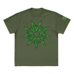 Show your Slipknot pride with the '9 Star' military green t-shirt. Featuring a unique 9-star design on the front and the iconic 25th anniversary tribal S logo on the back, this shirt blends a rugged military look with a tribute to Slipknot's legacy. Perfect for fans who want to stand out and celebrate in style. Order yours today!