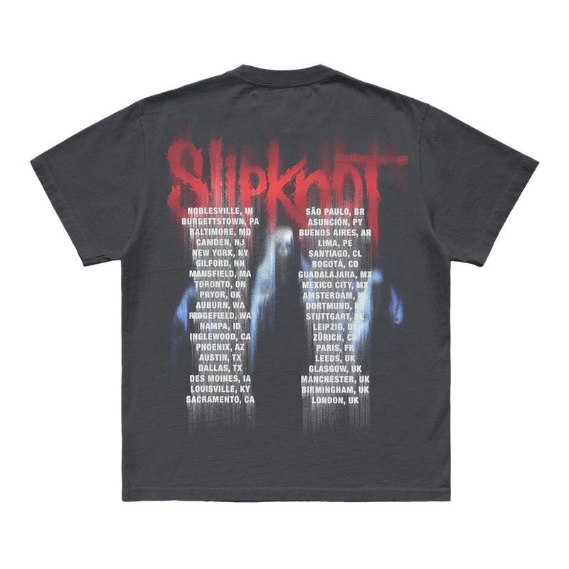 Get ready for Slipknot's 'Here Comes The Pain' Tour 2024 with this exclusive photo t-shirt. Featuring striking tour imagery on the front and a bold 25th anniversary tribal S logo on the back, this black tee is perfect for fans wanting to commemorate the tour in style. Don’t miss out—grab yours today!