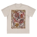 Cream t-shirt featuring city specific Slipknot 2024 tour artwork for Toronto, ON on front and a 25th anniversary tribal S logo on back