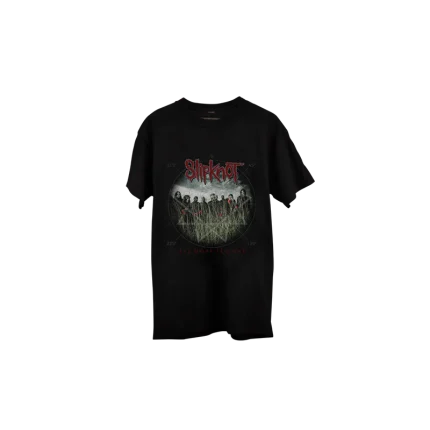 Rock out with the 'All Hope Is Gone' black t-shirt, featuring the classic album art on the front and a distinctive logo with a 9-point star on the back. Perfect for fans who want to celebrate Slipknot’s iconic album and showcase their dedication in style. Get your exclusive tee now and stand out!