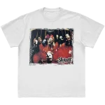 Make a statement with the 'Don't Ever Judge Me' Slipknot photo t-shirt. Featuring a powerful, striking image on the front and the 25th anniversary tribal S logo on the back, this black tee combines intense visuals with a tribute to Slipknot's legacy. Perfect for fans who stand strong and true. Grab yours today!