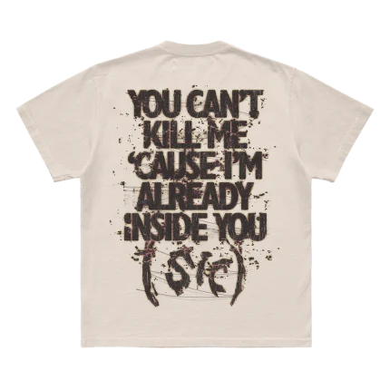 Show your allegiance with the 'You Can’t Kill Me' Slipknot t-shirt. Featuring powerful artwork on the front and the signature 25th anniversary tribal S logo on the back, this black tee embodies the band's relentless spirit. Perfect for fans who want to make a bold statement. Get yours now!