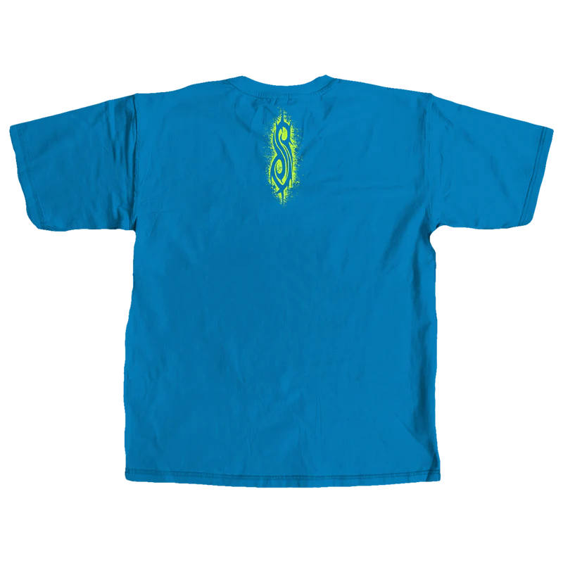 Inside out Blue t-shirt with Here Comes the Pain 2024 Tour graphic on front and a tribal S on back.