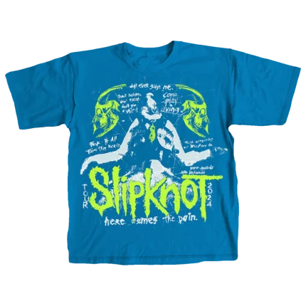 Inside out Blue t-shirt with Here Comes the Pain 2024 Tour graphic on front and a tribal S on back.